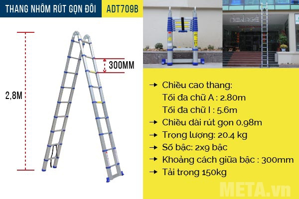 Chiều cao chữ A của thang nhôm