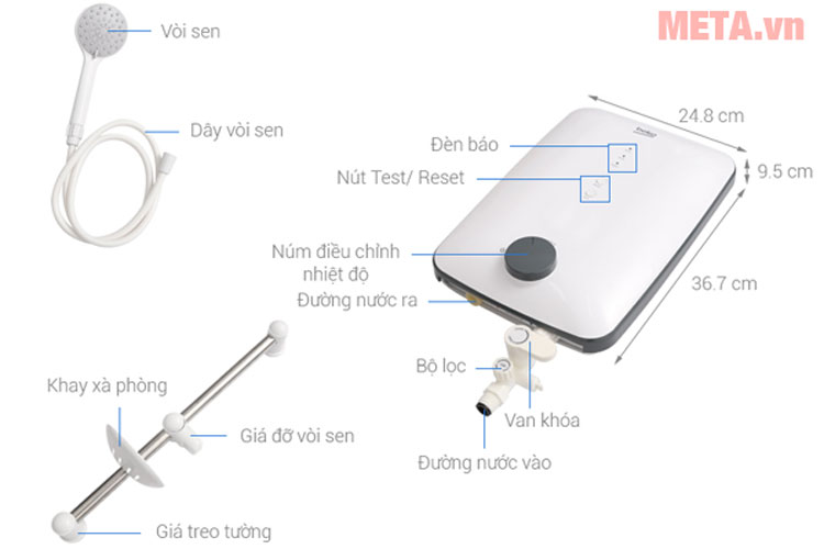 Chú thích các bộ phận của máy nước nóng