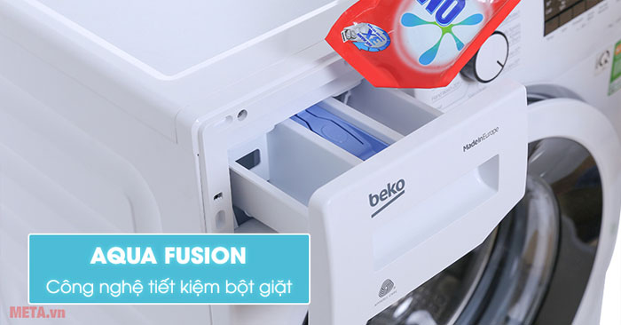 Máy giặt cửa ngang Beko WMY81283LB2 được ứng dụng công nghệ Aqua Fushion tiết kiệm bột giặt 