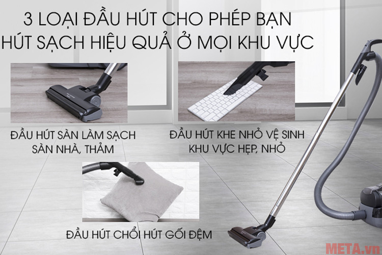 3 đầu hút để bạn hút mọi vị trí trong căn phòng