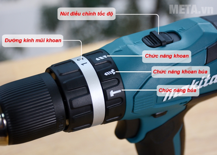  Các chức năng của máy khoan Makita HP457DWE