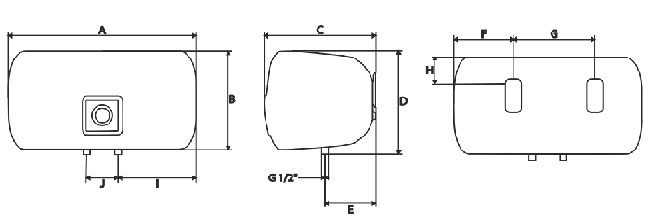 Chú thích kích thước các chiều của bình nước nóng