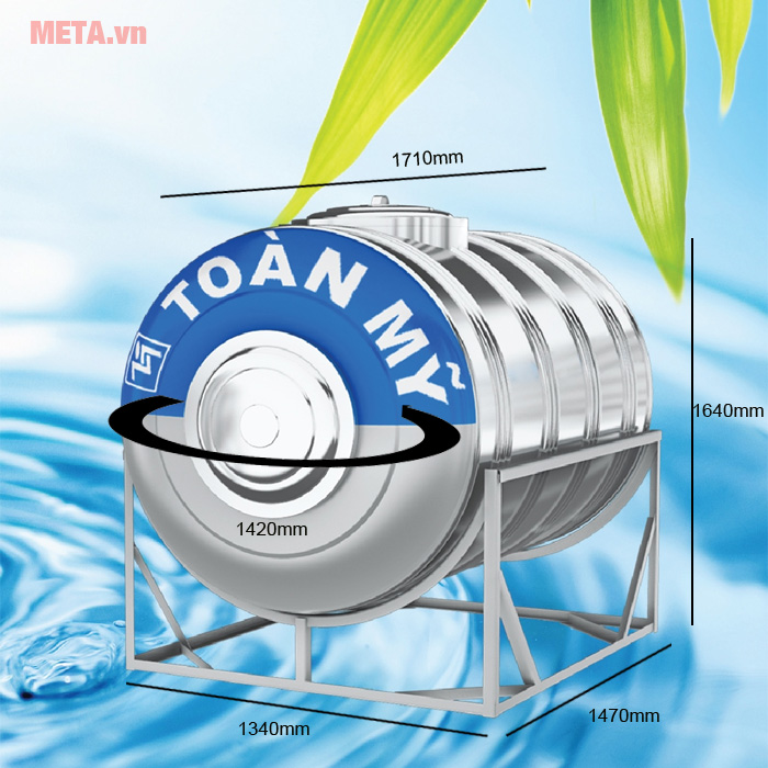 Bồn nước inox ngang Toàn Mỹ 2500L (F1420)