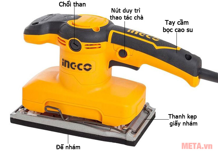Máy chà nhám INGCO FS3208 gồm các bộ phận như hình Máy chà nhám INGCO