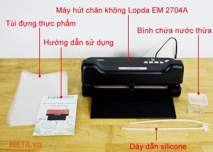Trọn bộ sản phẩm máy hút chân không Lopda EM 2704A 