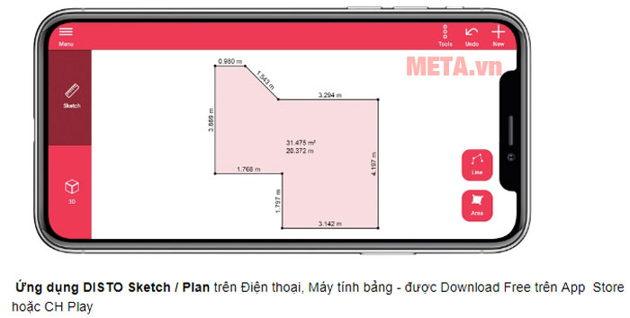 Leica DISTO X3 có khả năng kết nối với ứng dụng Disto Sketch/Plan