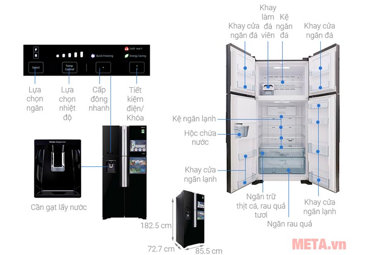 Cấu tạo tủ lạnh Hitachi R-FW690PGV7 GBK/GBW 540 lít 