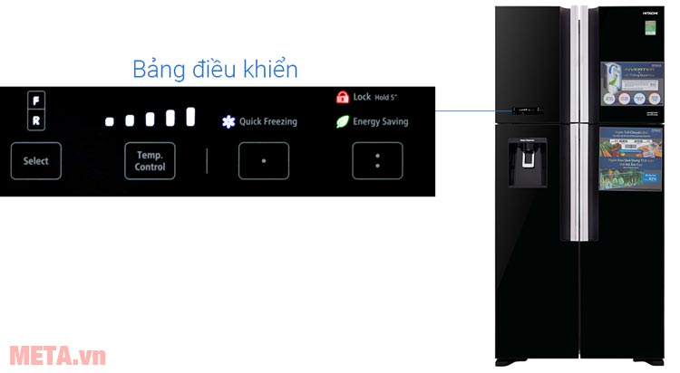 Tủ lạnh Hitachi R-FW690PGV7 GBK/GBW thiết kế bảng điều khiển cảm ứng bên ngoài