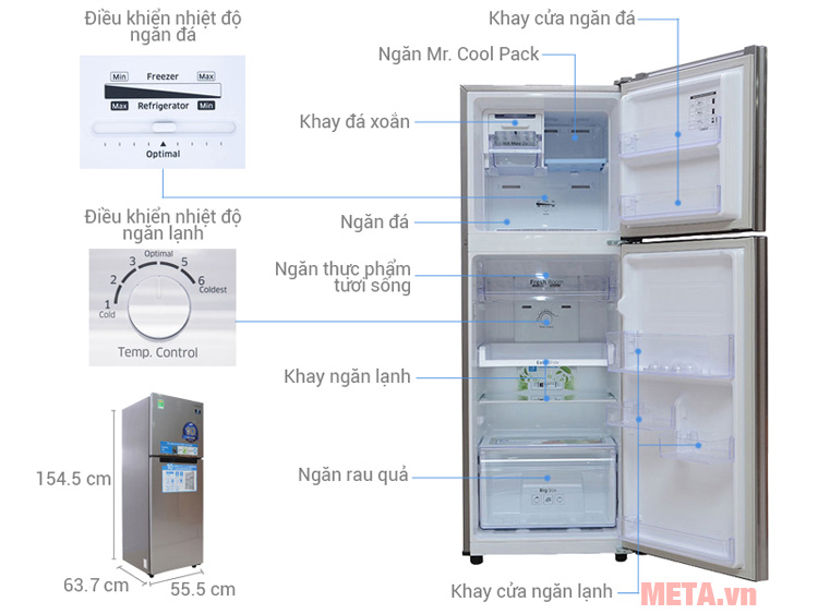 Cấu tạo tủ lạnh Samsung RT22FARBDSA 236 lít Inverter 