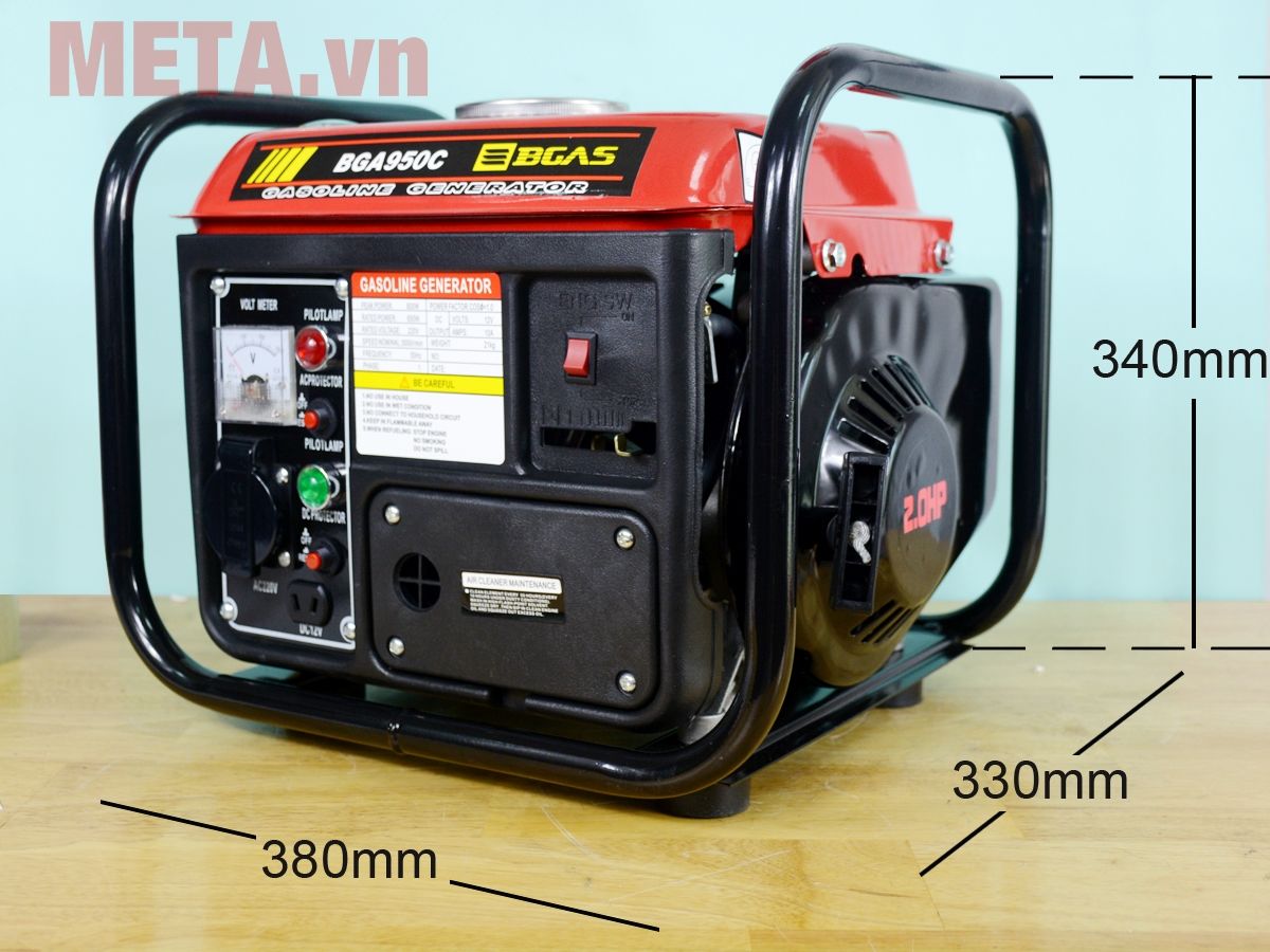 Kích thước máy phát điện chạy xăng Bgas BGA950C 0.8KVA