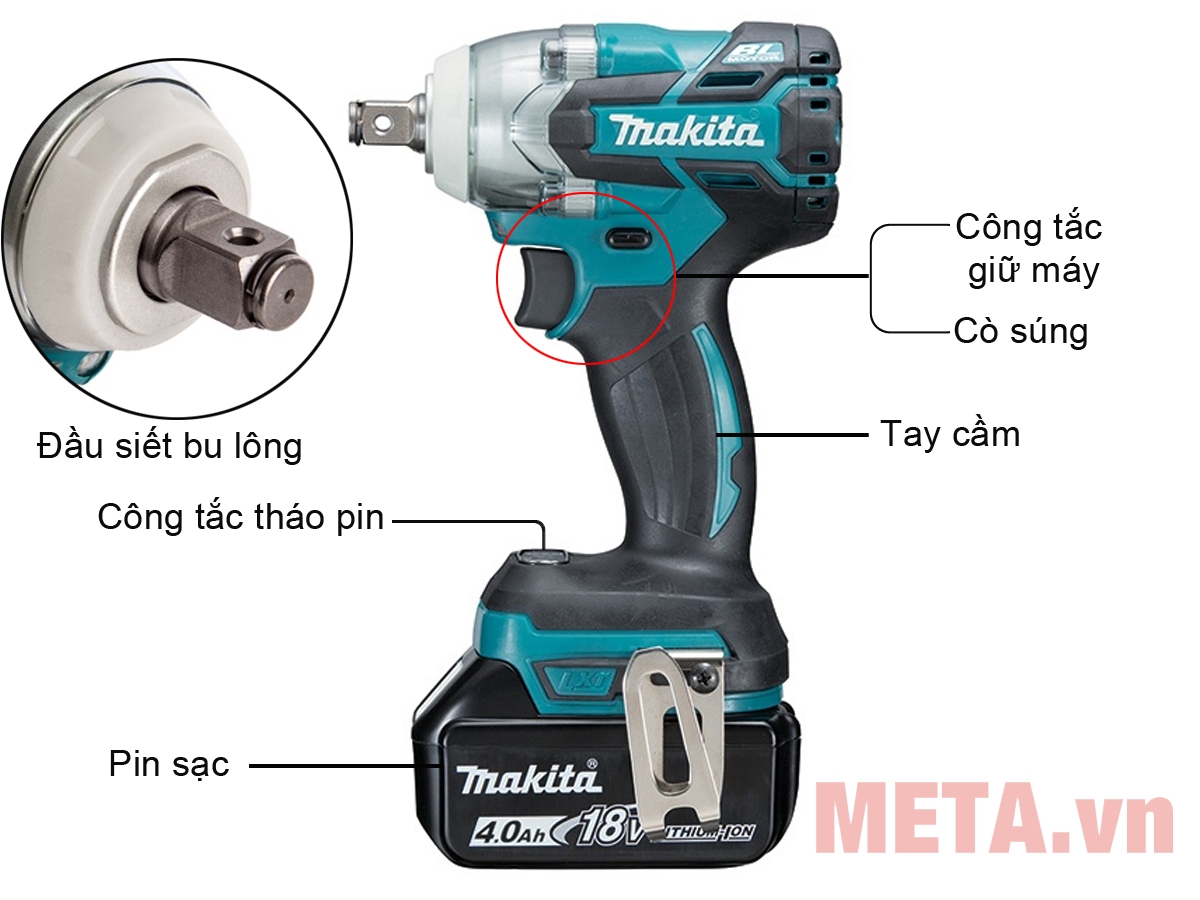 Cấu tạo máy siết bu lông Makita DTW285RME