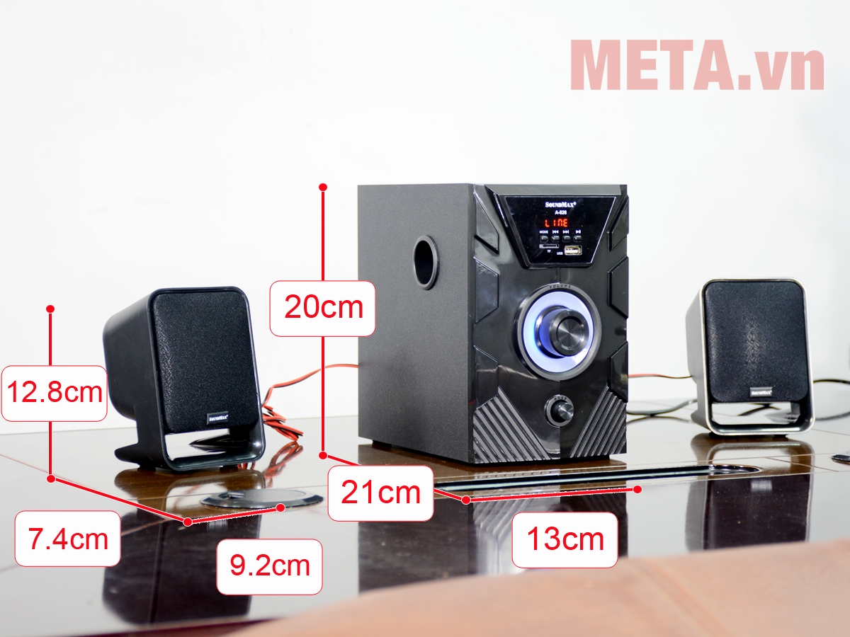 Kích thước loa Soundmax A826 2.1