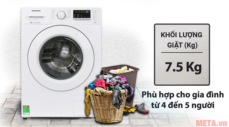 Khối lượng giặt 7,5kg phù hợp với gia đình 4 - 5 thành viên