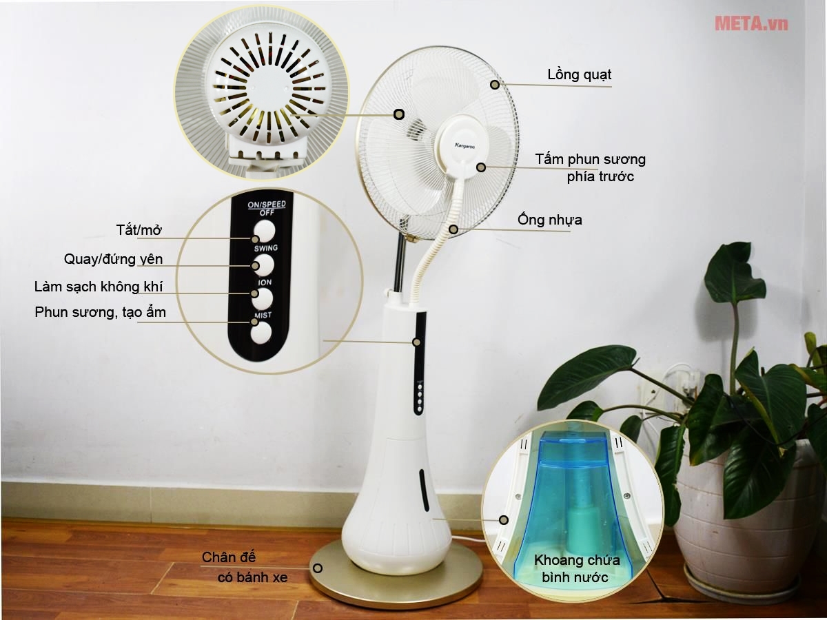 Quạt hơi nước Kangaroo KG200C có màu sắc trang nhã, sang trọng cho không gian sống hiện đại.