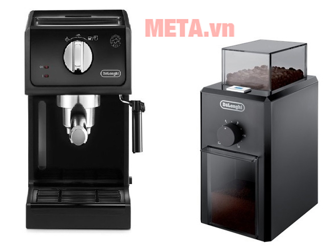 Combo máy pha cà phê và pha cà phê Delonghi 