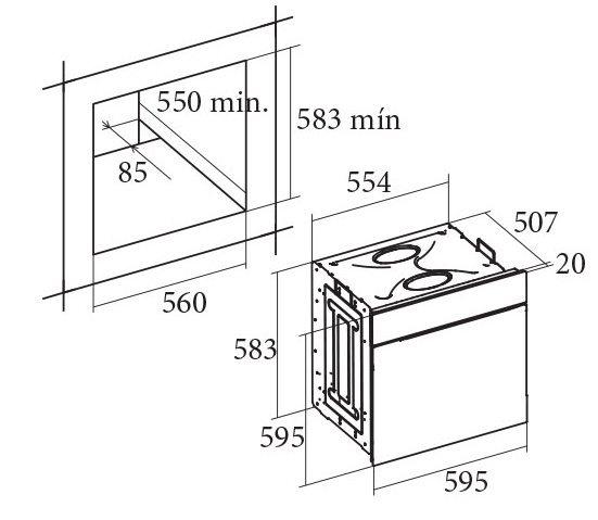 Kích thước lắp đặt lò nướng Cata