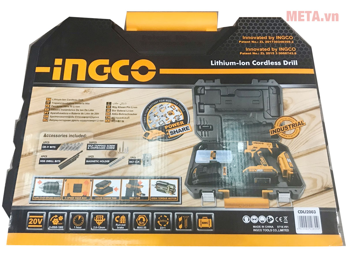 Máy khoan dùng pin INGCO CDLI2003 20V thiết kế hộp sang trọng Máy khoan INGCO