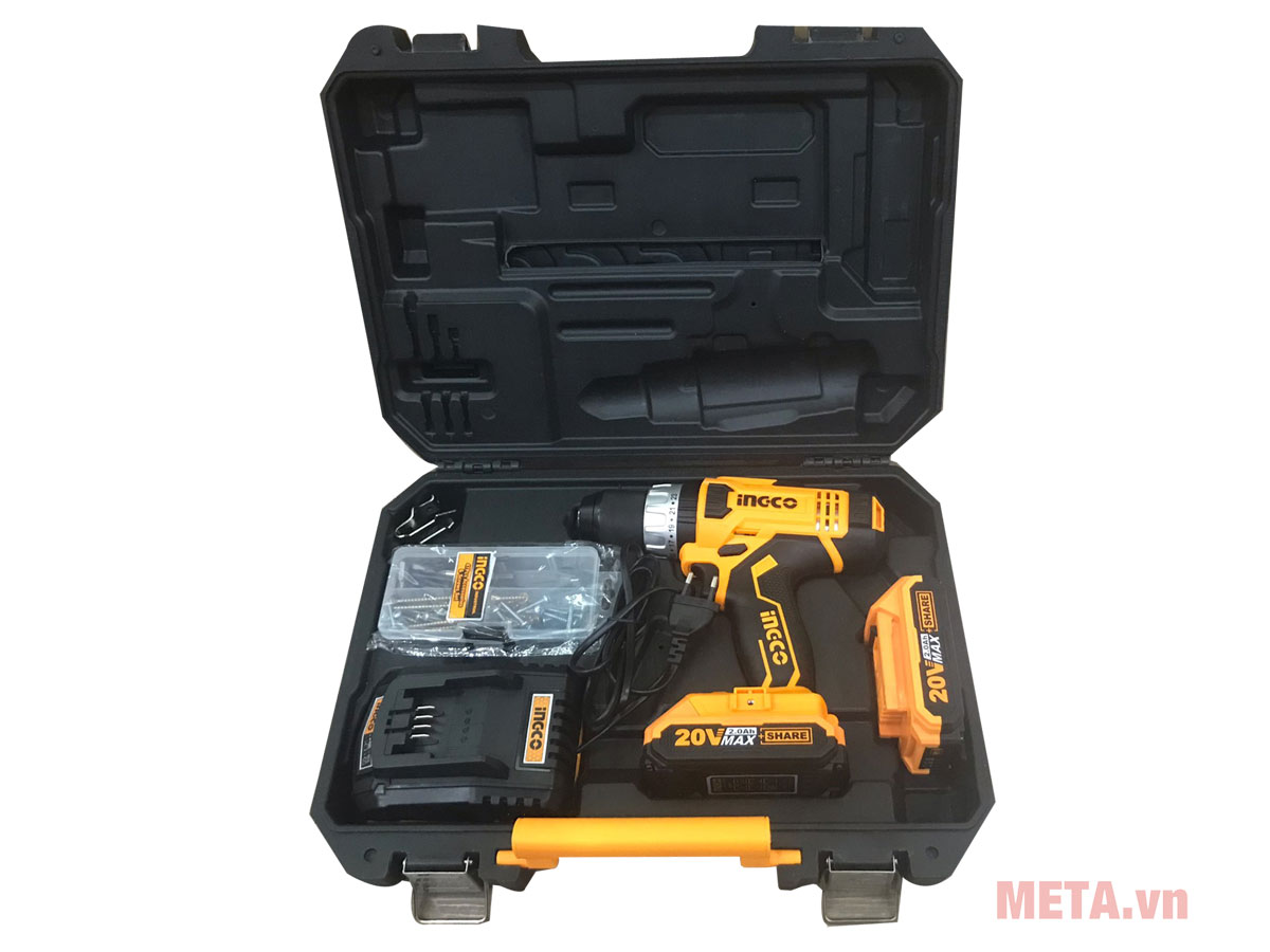 Máy khoan dùng pin INGCO CDLI2003 20V kèm hộp đựng nhựa Máy khoan vặn vít dùng pin