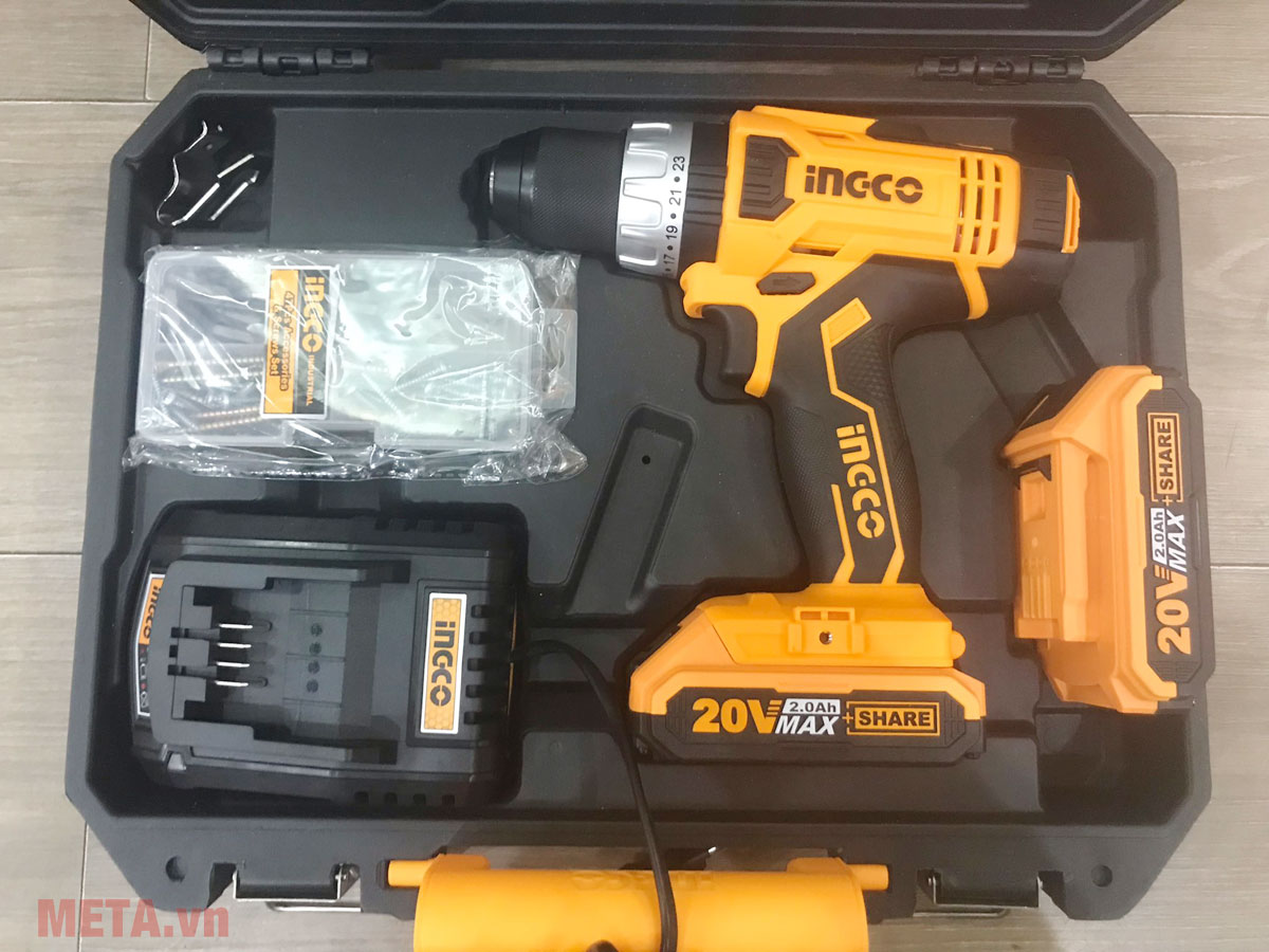 Máy khoan dùng pin INGCO CDLI2003 20V kèm 2 pin, sạc Máy khoan bắt vít