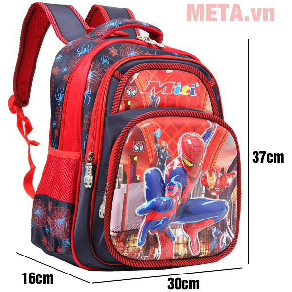 Kích thước Balo học sinh cấp 1 Miti 1062M Người nhện Balo học sinh
