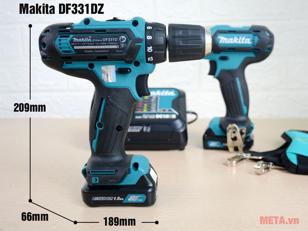 Kích thước máy khoan pin Makita DF331DZ