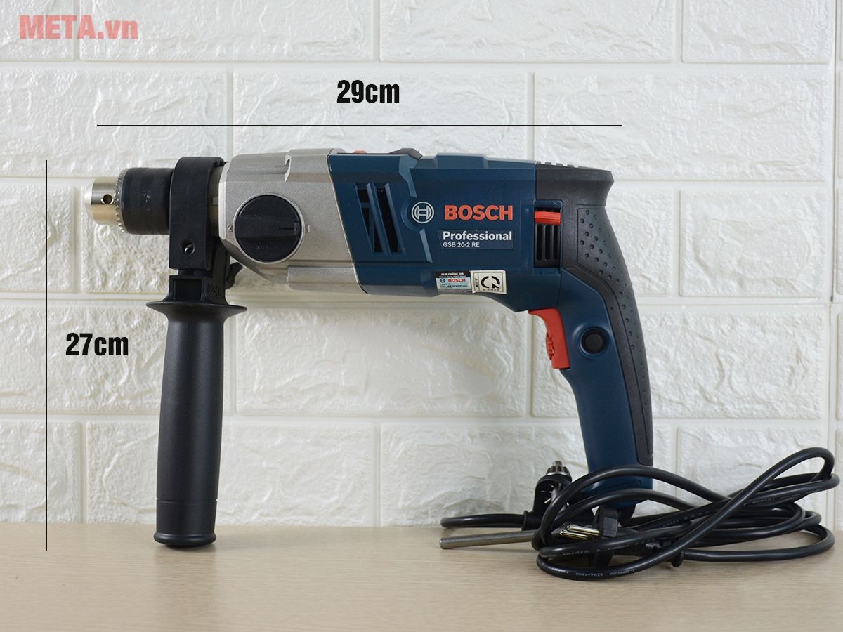 Máy khoan động lực Bosch GSB 20-2 RE 06011A21K1 có tay cầm bọc nhựa cho độ ma sát cao.