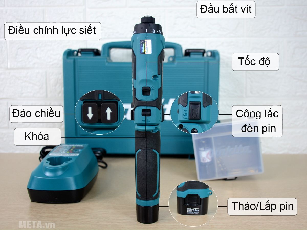 Cấu tạo máy vặn vít dùng pin Makita DF012DSE