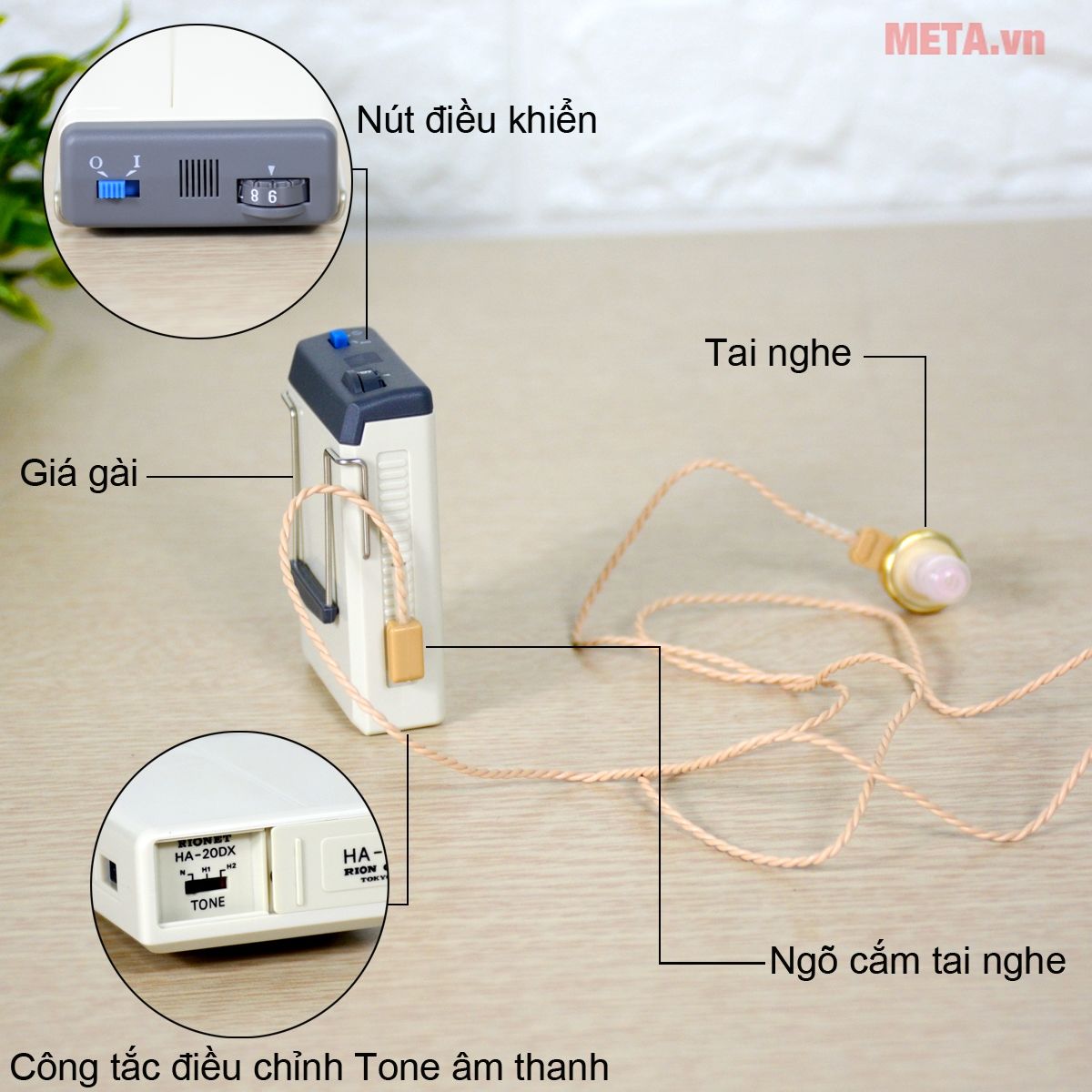 Cấu tạo máy trợ thính dây đeo Rionet HA-20Dx 