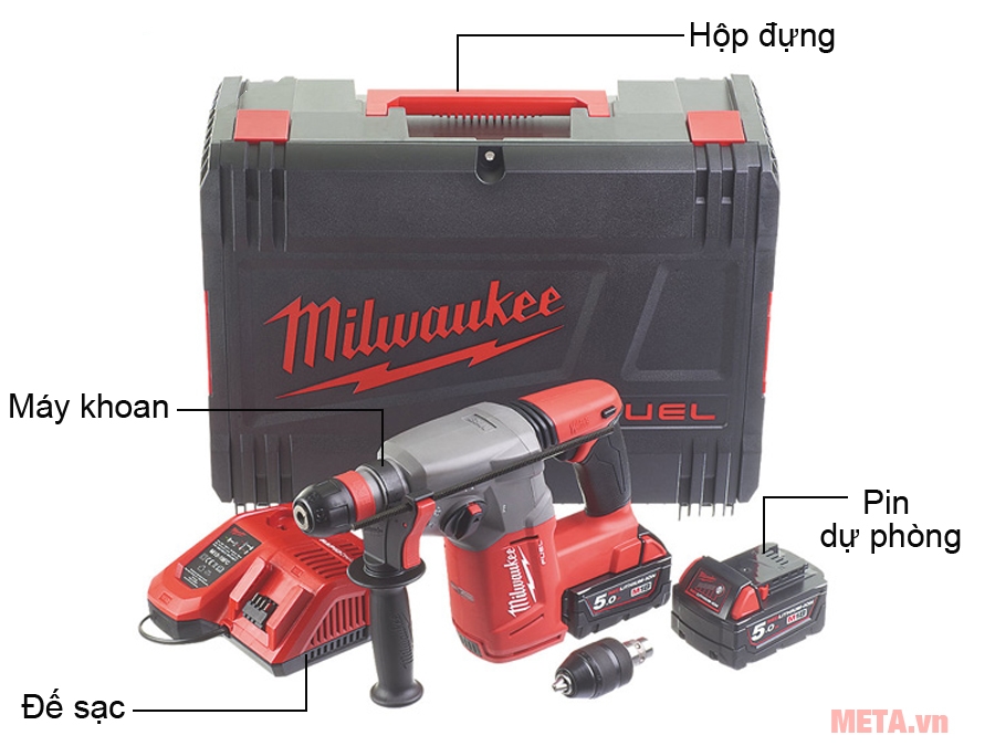 Trọn bộ sản phẩm máy khoan búa Milwaukee M18 CHX-502C