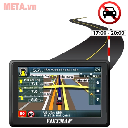 Thiết bị Vietmap B50 nhận diện biển báo, tuyến đường, hiển thị rõ trên màn hình
