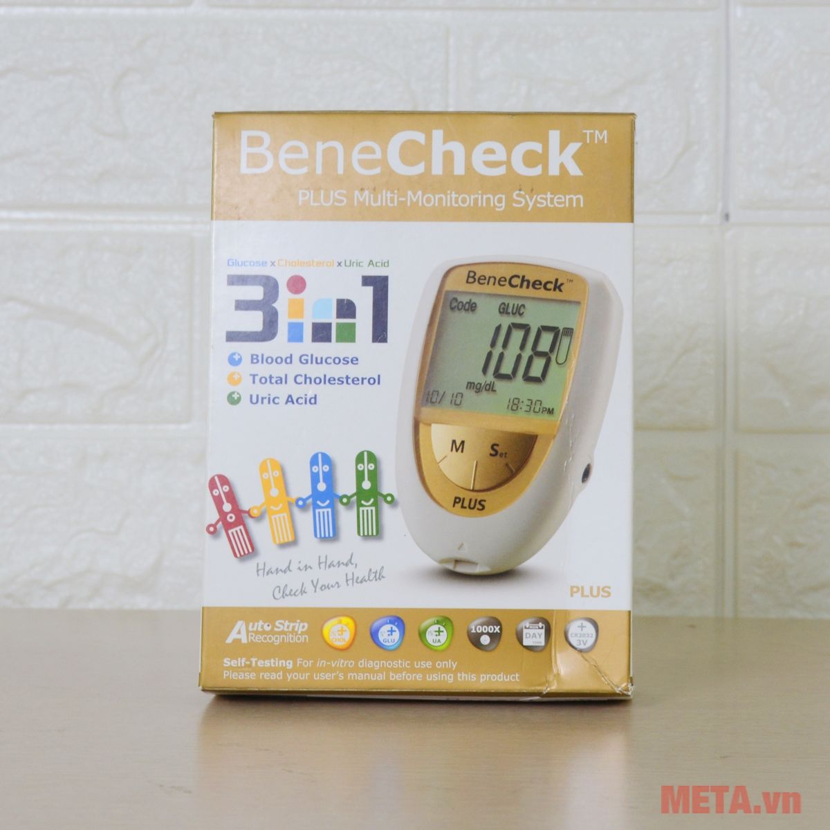 Bộ sản phẩm đầy đủ của máy đo đường huyết 3 trong 1 Benecheck Plus