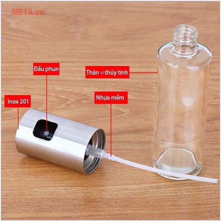 Cấu tạo và chất liệu của chai xịt dầu ăn