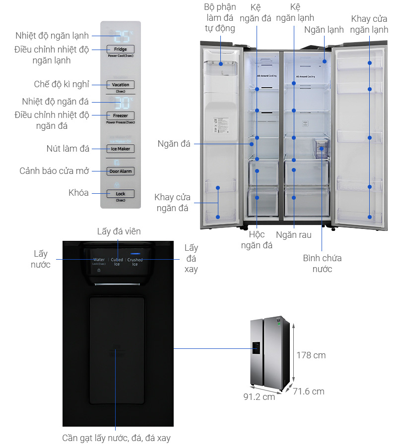 Tổng quan tủ lạnh Side by Side Samsung inverter RS64R5101SL/SV