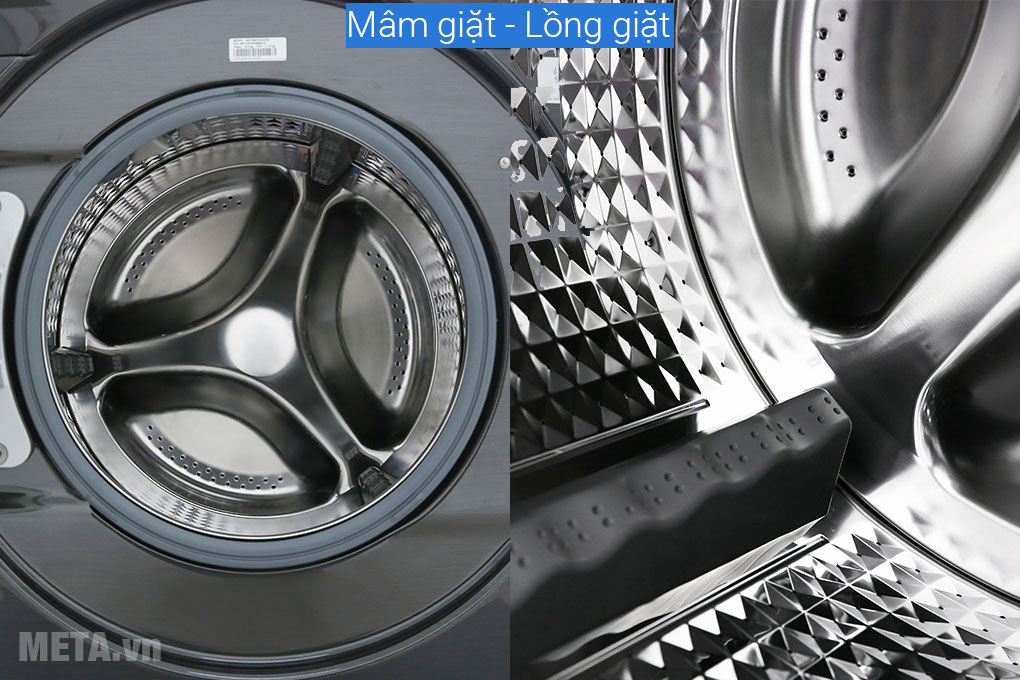 Lồng giặt bằng thép không gỉ bền bỉ, vệ sinh