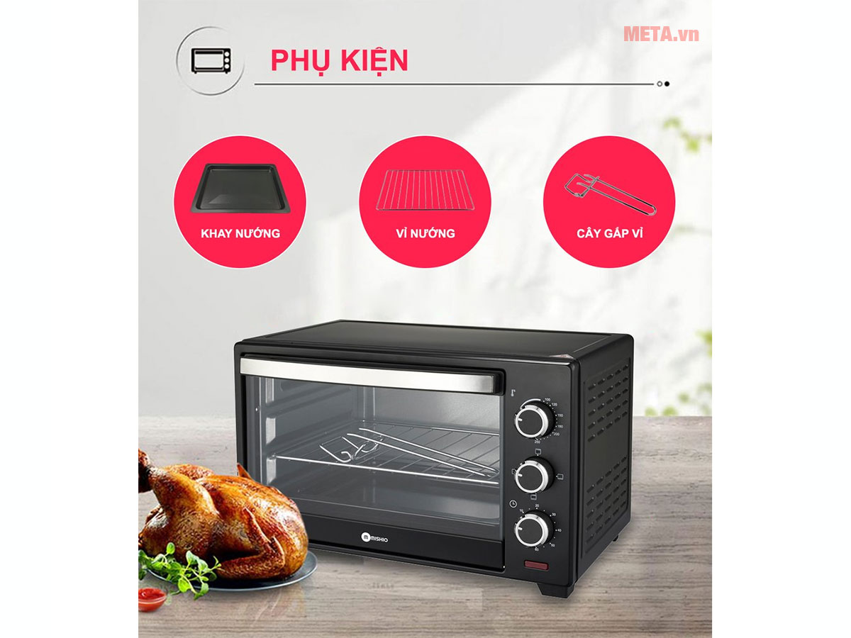 Lò nướng điện Mishio MK-179 đi kèm nhiều phụ kiện vỉ nướng