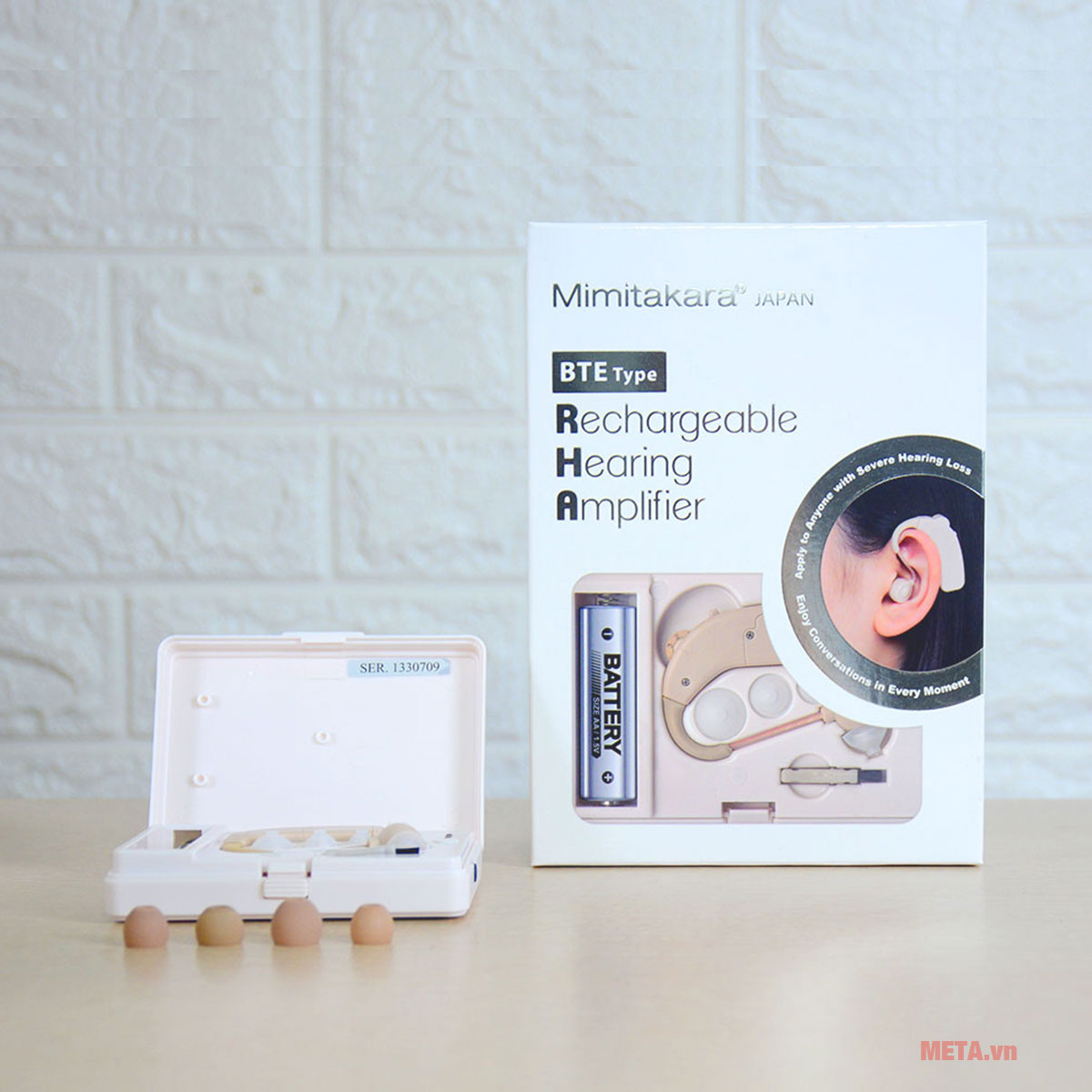 Máy trợ thính không dây Mimitakara UP-64K trang bị phụ kiện đi kèm Máy trợ thính không dây Mimitakara UP-64K trang bị phụ kiện đi kèm