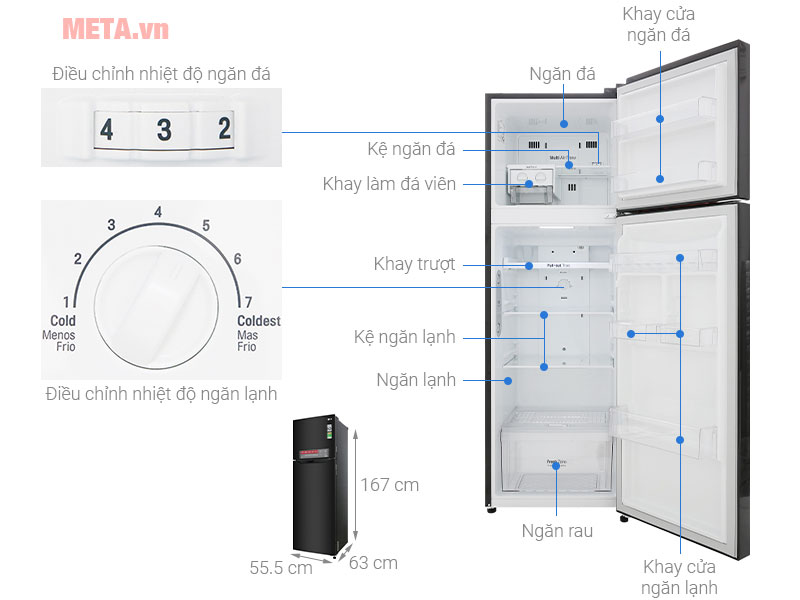 Cấu tạo chi tiết của tủ lạnh LG Inverter 255 lít GN-M255BL