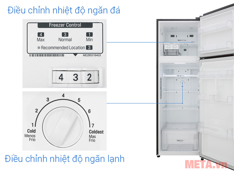 Tủ lạnh 2 cánh LG model GN-M255BL được trang bị bảng điều khiển riêng biệt cho từng ngăn