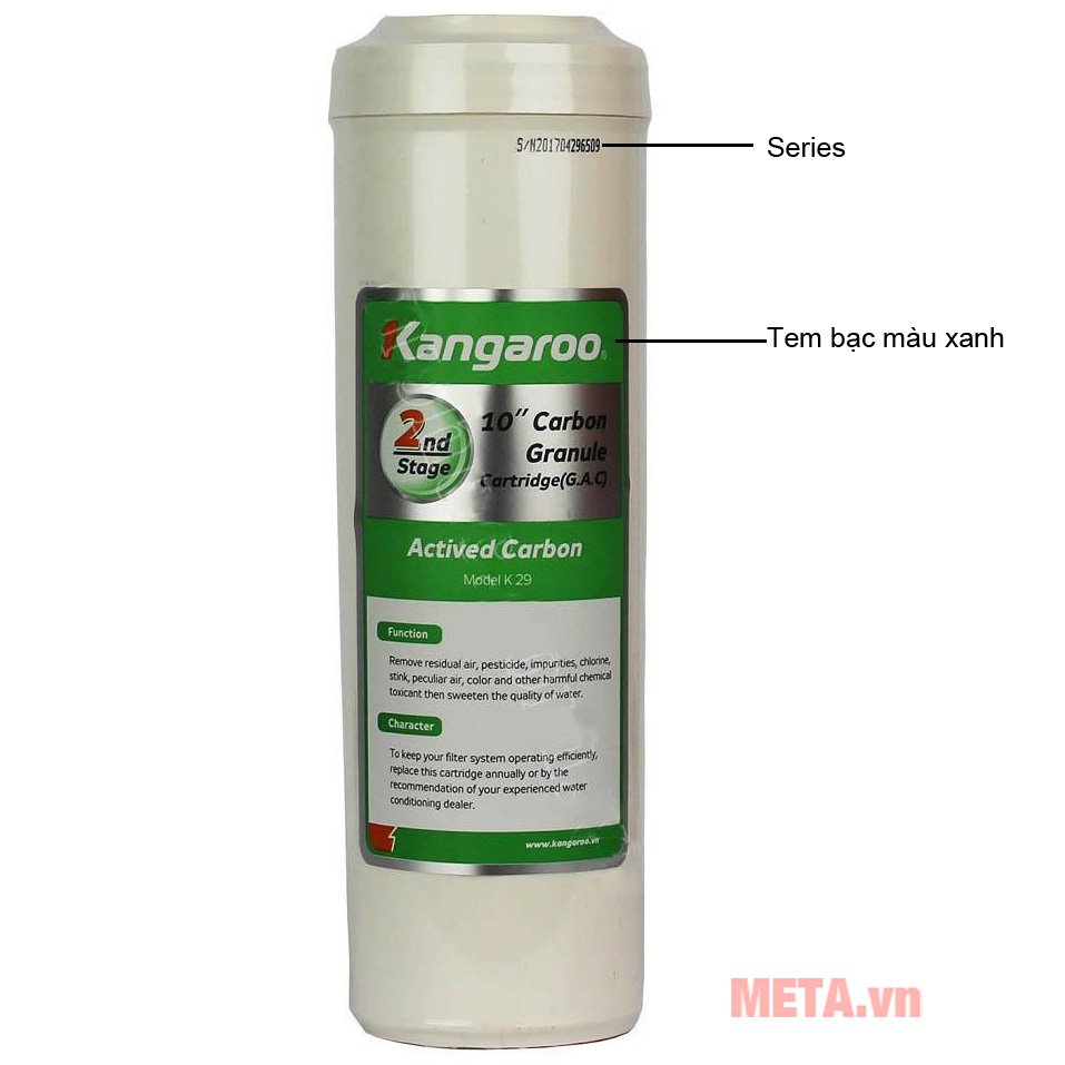 K29 có tem bạc dán trên lõi Lõi lọc nước Kangaroo số 2 K29