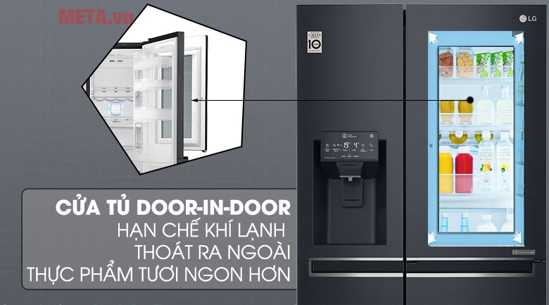 Tủ lạnh LG GR X247MC có cửa phụ Door-in-Door, gõ 2 lần sáng màn hình