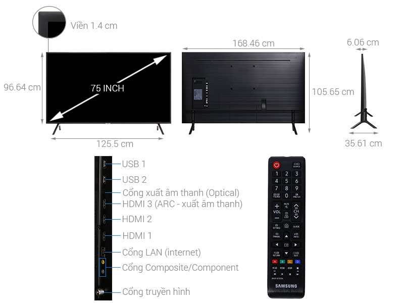 Cấu tạo chi tiết của tivi Samsung 75 inch