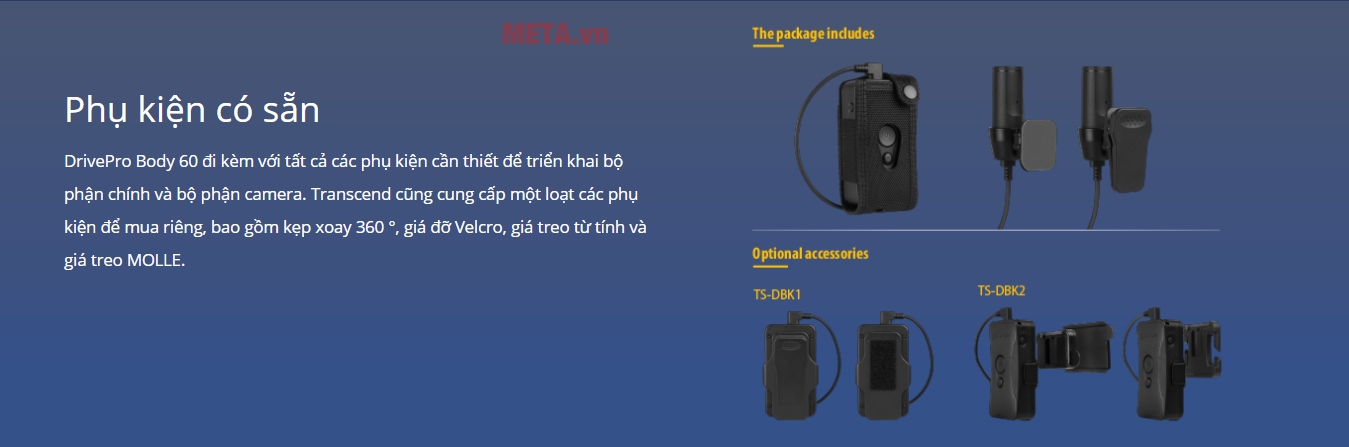 Phụ kiện đi kèm camera Transcend DrivePro Body 60