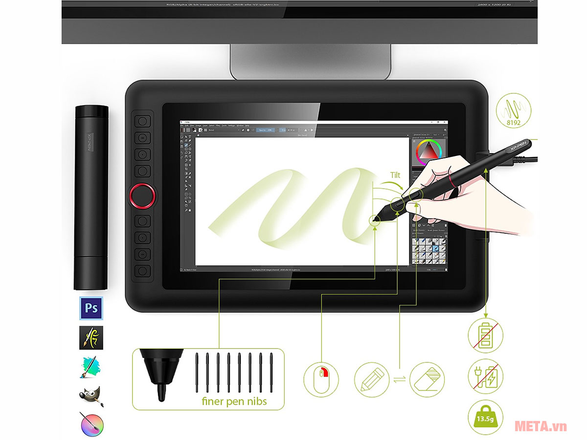 XP-Pen Artist 12 Pro với các công cụ vẽ