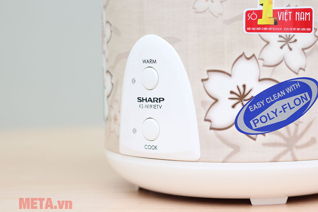 nồi cơm điện Sharp KS N191ETV có bảng điều khiển nút nhấn dễ dùng