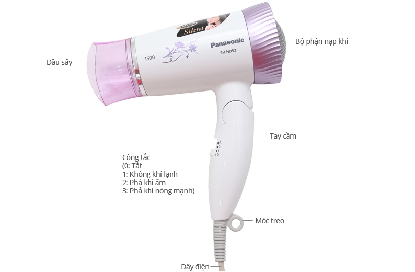 Máy sấy tóc Panasonic EH-ND52-V645 có thể gấp gọn tay cầm một cách tiện lợi