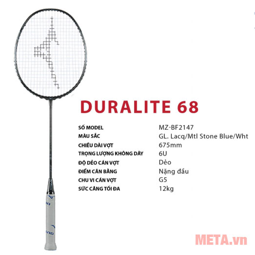 Vợt cầu lông Mizuno DURALITE 68 có độ mềm dẻo cao giúp bạn có thể vung vợt ở mọi hướng 