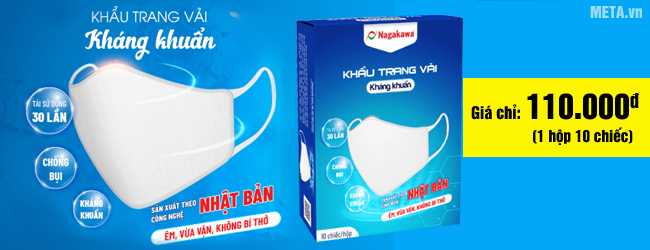 Khẩu trang vải kháng khuẩn Nagakawa - Công nghệ Nhật Bản (10 chiếc/hộp)