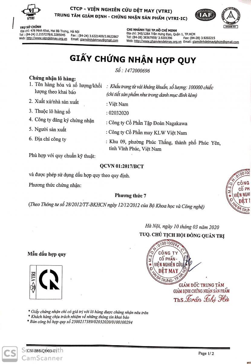 Giấy chứng nhận hợp quy sản phẩm