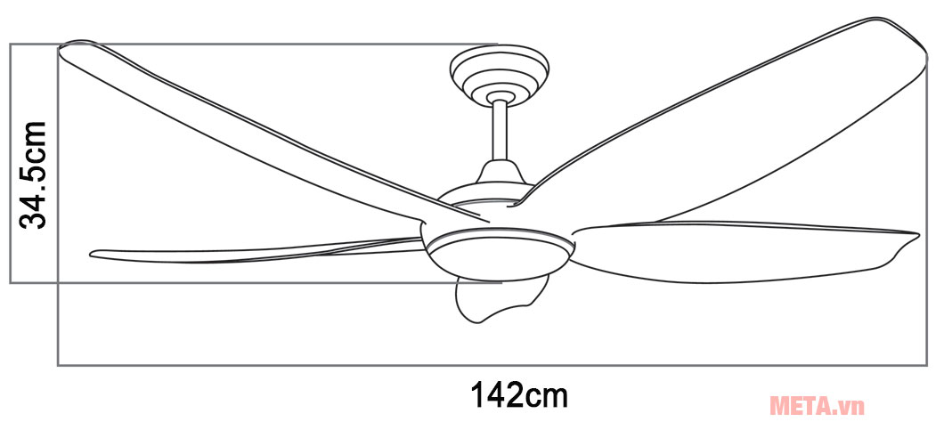 Kích thước quạt trần Kaiyo HIRO-219