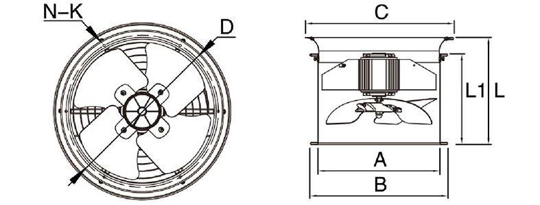 Kích thước lắp đặt quạt hút gió nhà xưởng KM60-2S